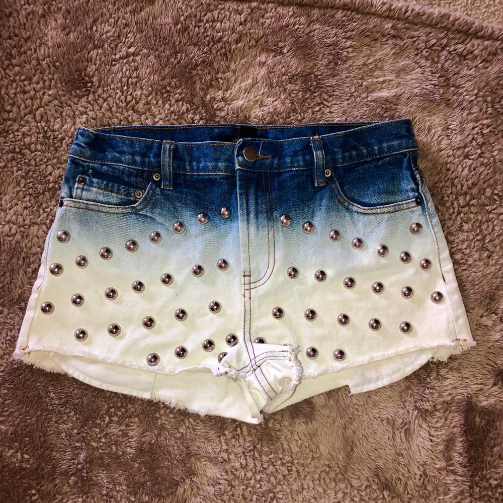 Forever 21 High Waisted Silver Studded Jean Shorts